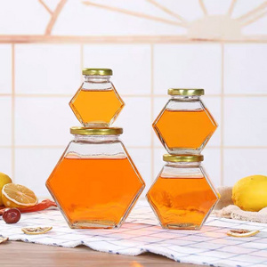 Wholesale 100ml 180ml 280ml 380ml Hexagon Jar Honey Food Storage Jar Glass Jar For Honey