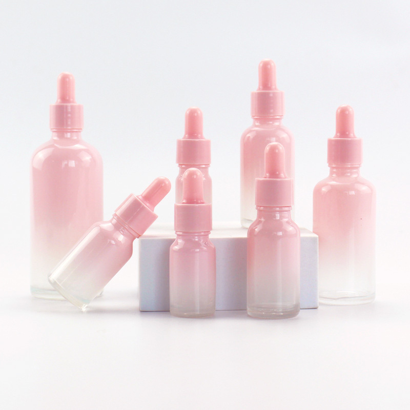 Empty bottle Hot selling 5 10ml 15ml 20ml 30ml 50ml 100ml pink gradient cosmetics factory price glass Essential with Oil Dropper