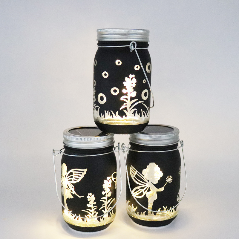 Wholesale 15oz/450ml Solar System Lantern Outdoor Hanging LED Mason Lamp Jar Lid Lights Solar Powered Flower with Light