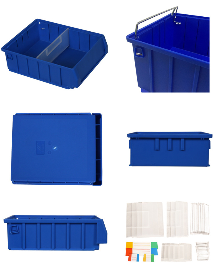 Plastic shelf bin stackable  bin divisible storage bins