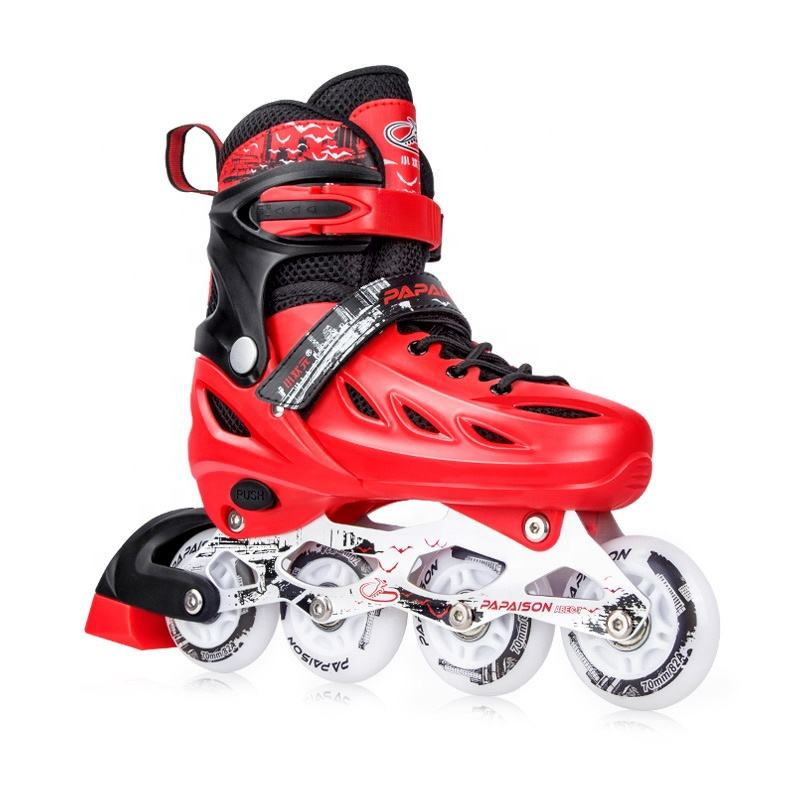 High quality popular LED light 4 PU wheels adjustable inline roller skates hard boot patines skate inline adult skate shoes