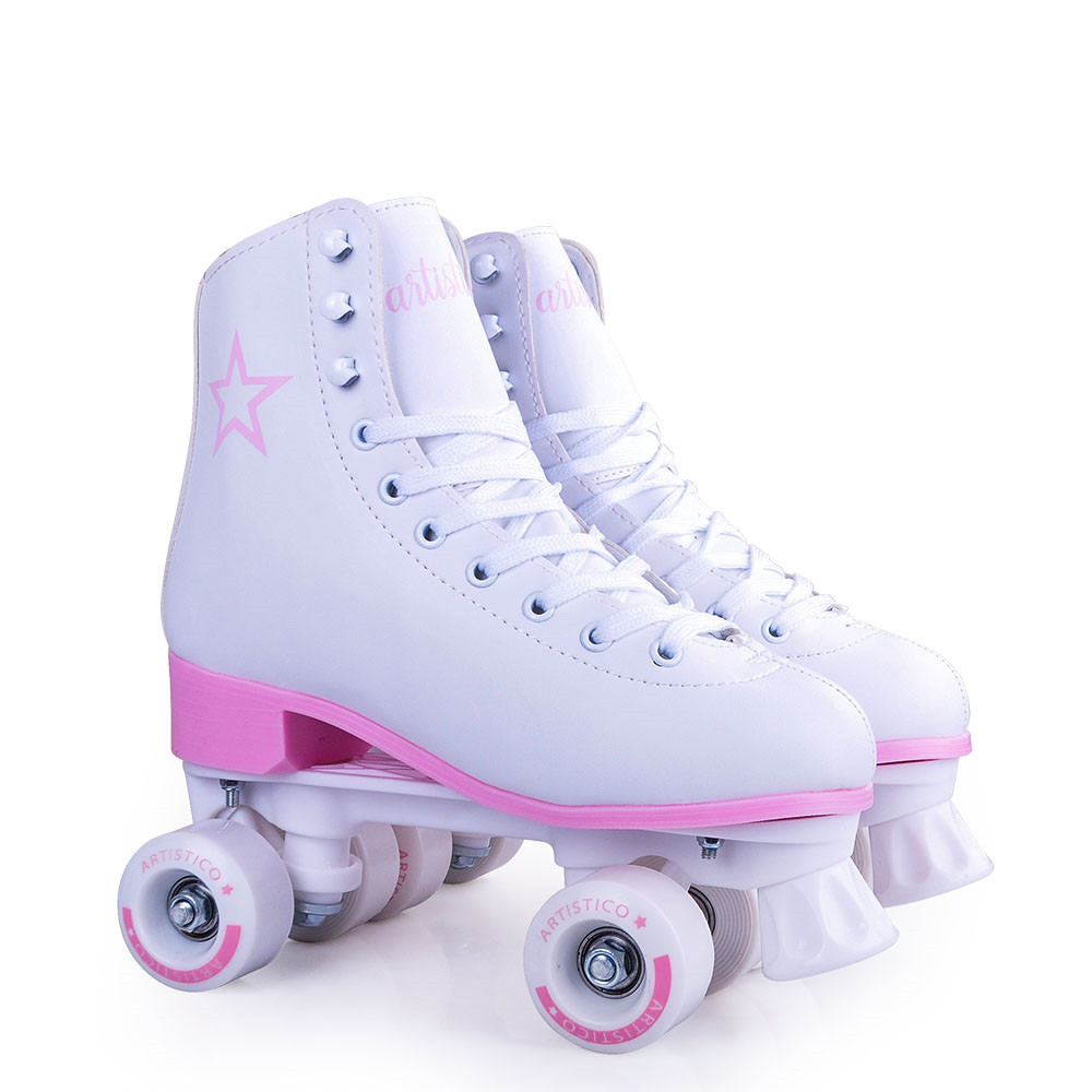 Soy luna patine PVC leather 4 flashing wheels quad roller skates customized wholesale