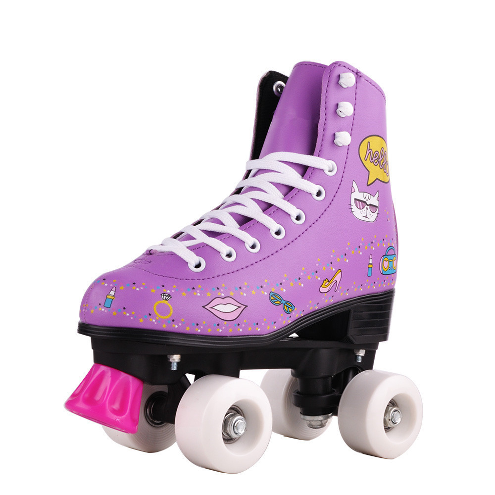 Soy luna patine PVC leather 4 flashing wheels quad roller skates customized wholesale