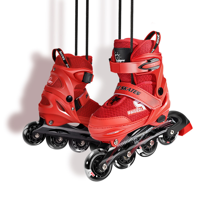 Kids new designs red black color ABEC-7 bearings 4 rubber LED wheels tyre SOY luna inline roller street skates