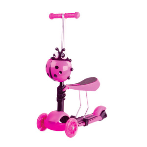 Self balance adjustable  5 in 1  2 wheel front 1 rear PU flashing wheels kick kids scooter with basket and seat