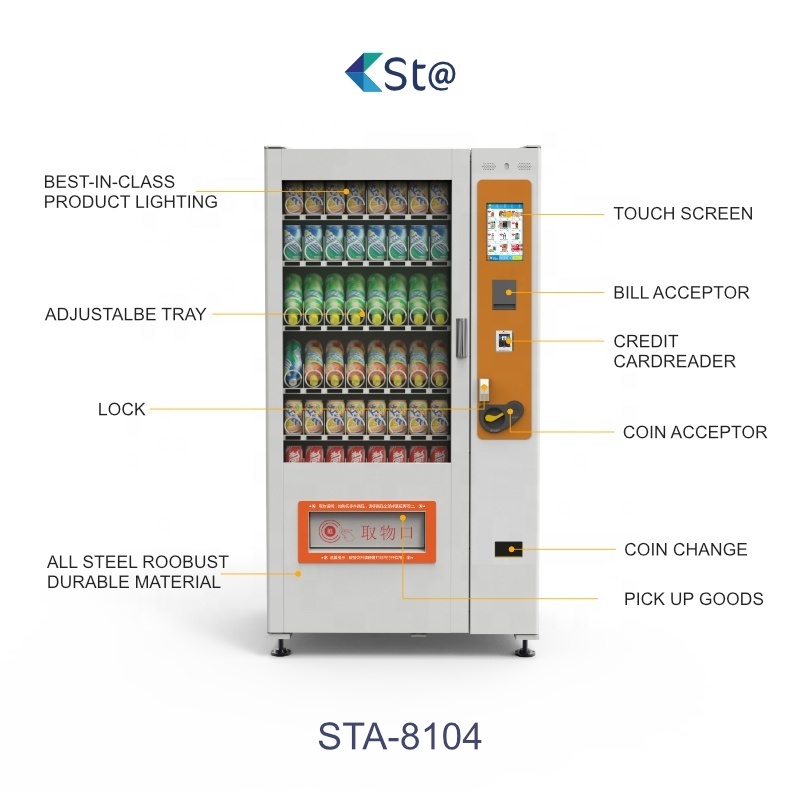 Large Capacity Modern Smart Food Snacks Drink Beverage Vending Machine For Sale with Advertising Touch Screen