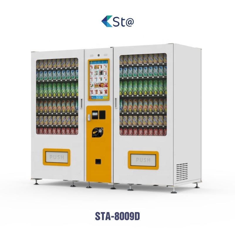 Automatic drinks and snacks combo refrigerated vending machine with bill coin payment device