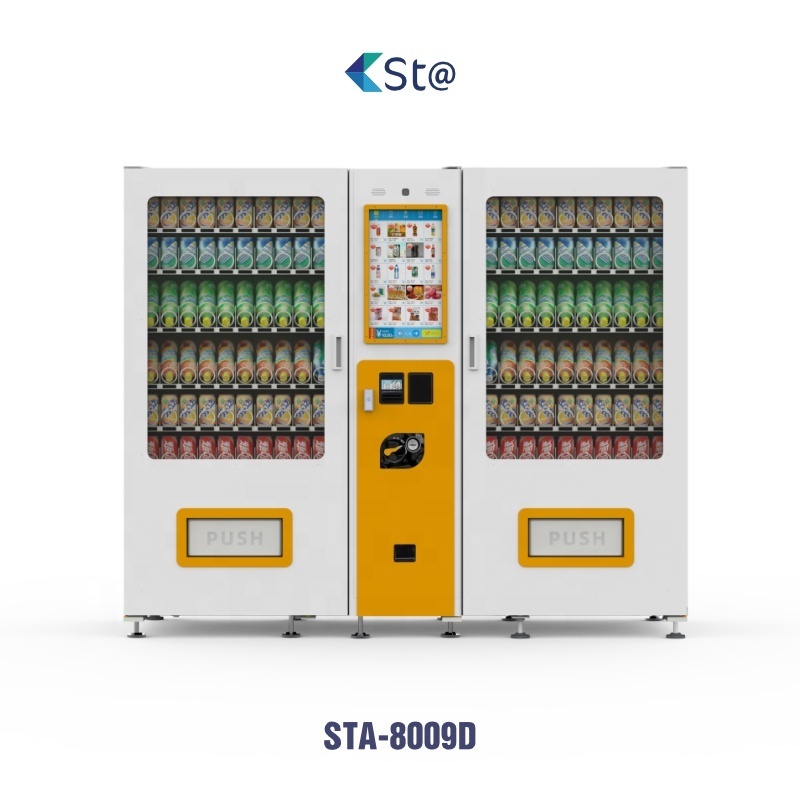 Automatic drinks and snacks combo refrigerated vending machine with bill coin payment device