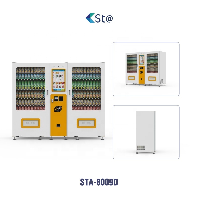 Automatic drinks and snacks combo refrigerated vending machine with bill coin payment device