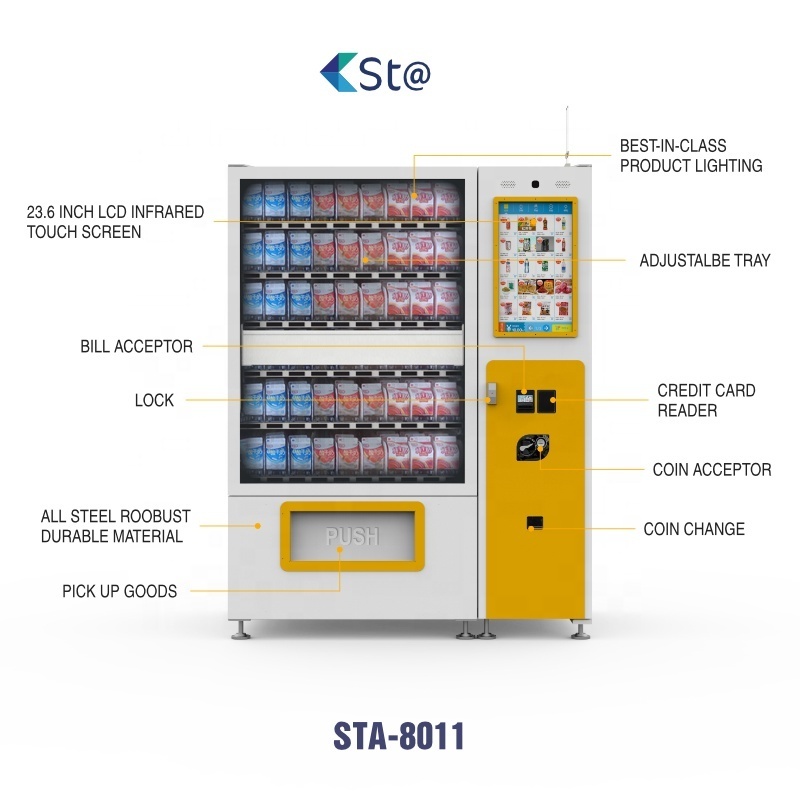 elevator Snack and drink chocolate glass bottle vending machine with 21.5 inch touch screen