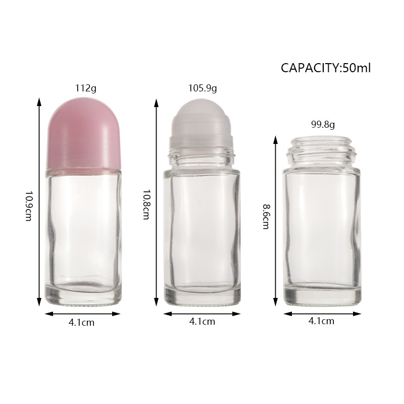 50ml Clear Deodorant Roll On Glass Bottle Essential Oil Perfume Roller Bottle Clear  Glass Roll On Bottle With Cap