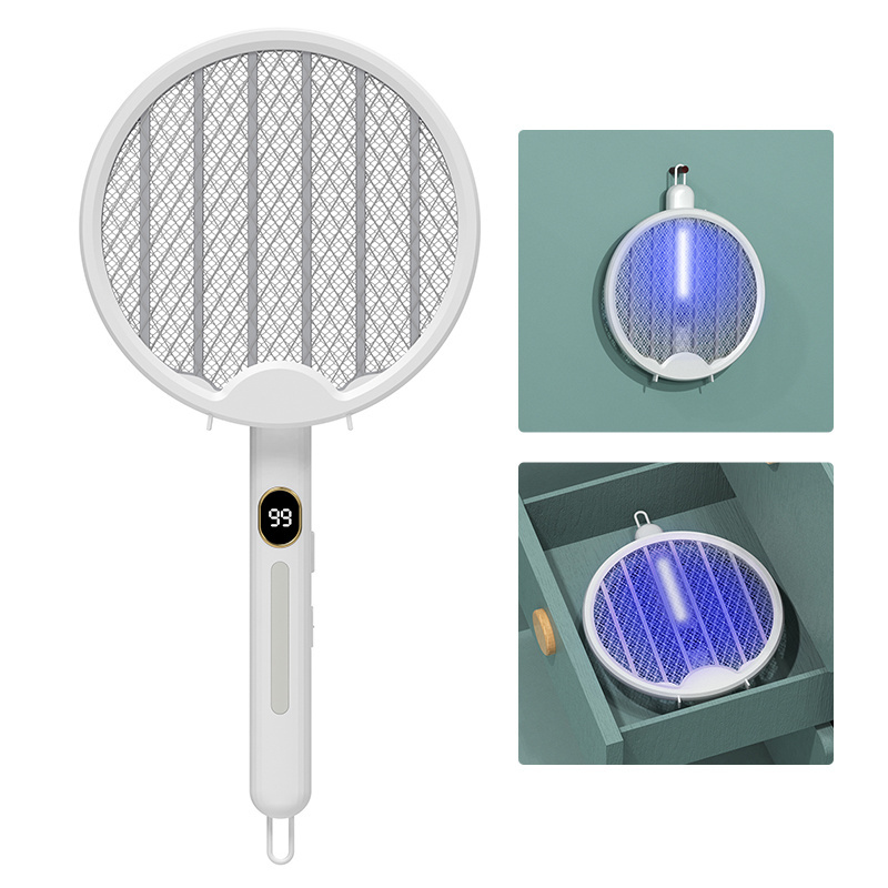 (Factory)customized rechargeable electric fly bug insect killer lamp zapper  bat foldable UV light 2in1 mosquito racket swatter