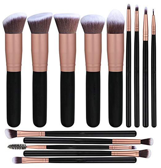 FEIYAN High Quality Best Seller Make Up Brush Set 14pcs Black And Gold Kabuki Synthetic Hair Cosmetics Makeup Brush