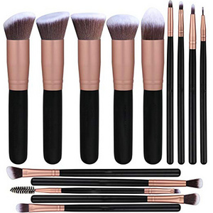 FEIYAN High Quality Best Seller Make Up Brush Set 14pcs Black And Gold Kabuki Synthetic Hair Cosmetics Makeup Brush