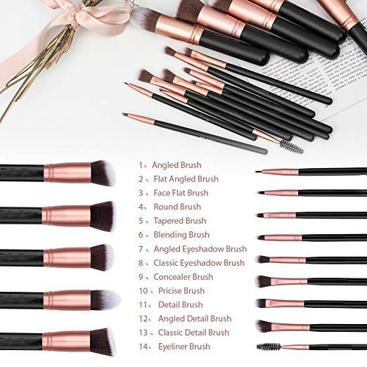 FEIYAN High Quality Best Seller Make Up Brush Set 14pcs Black And Gold Kabuki Synthetic Hair Cosmetics Makeup Brush