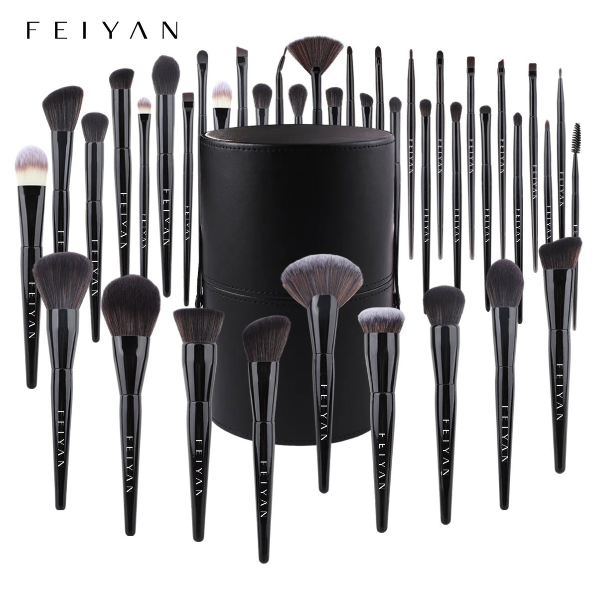 FEIYAN High Quality Luxury Custom Logo Vegan Beauty Tools 40 Pcs Black Makeup Brushes Set