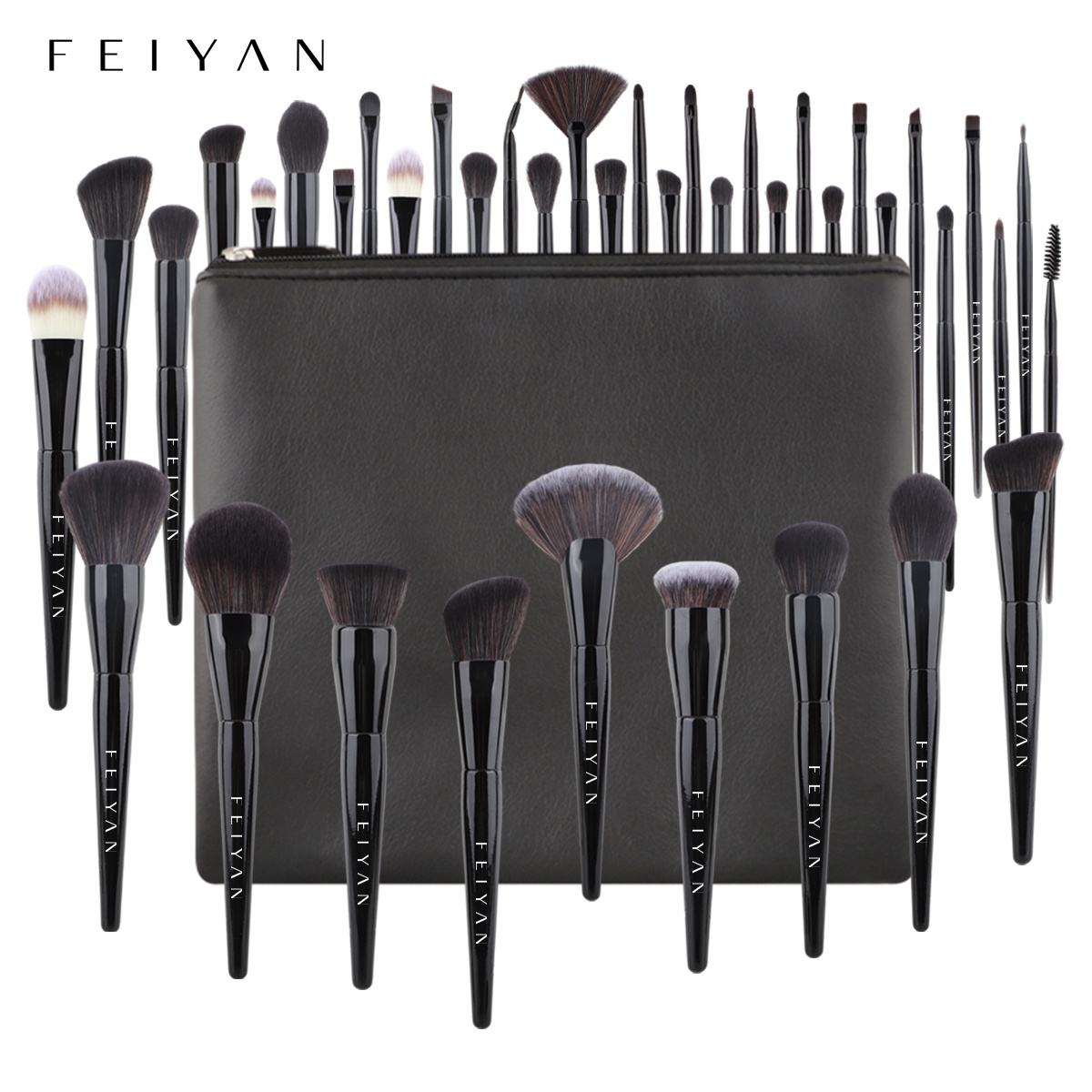 FEIYAN High Quality Luxury Custom Logo Vegan Beauty Tools 40 Pcs Black Makeup Brushes Set