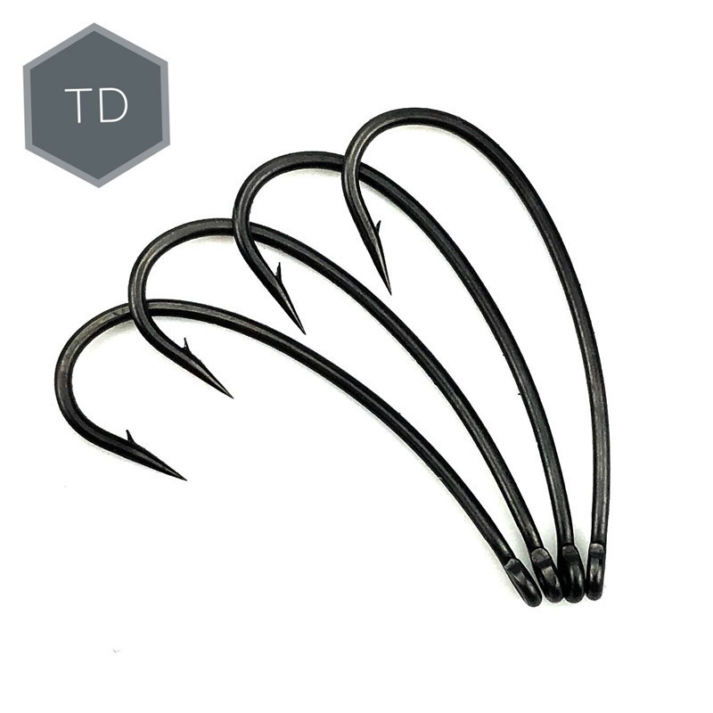 Carp fishing te-flon coating barbed eyed hooks made in japan high carbon steel matte black grey