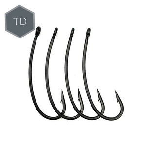 Carp fishing te-flon coating barbed eyed hooks made in japan high carbon steel matte black grey