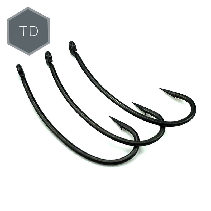 Carp fishing te-flon coating barbed eyed hooks made in japan high carbon steel matte black grey