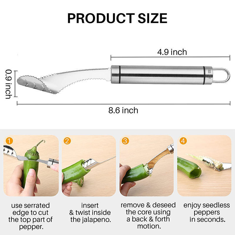 Wholesale kitchen gadgets pepper chili corer slicer cutter stainless steel pepper corer seed remover