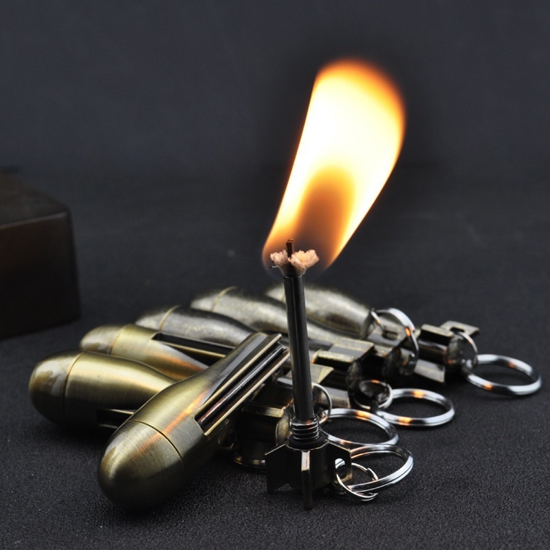 Gasoline Keychain Lighter Bullet Fire Starter Survival Tool Permanent Tourist Waterproof Lighter