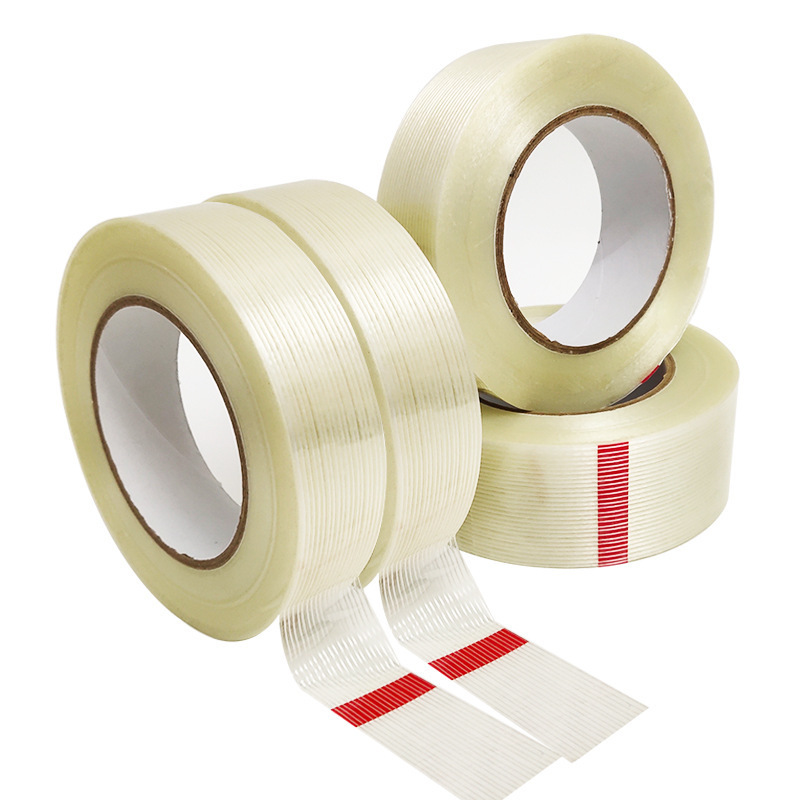 Self Adhesive Bi-directional Mono Striped Cross Reinforced Package Strapping Fiberglass Filament Adhesive Tape For Heavy Stuff