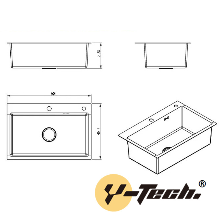 YK-6845 Commercial Handmade Sink Stainless Steel 304 201 Single Bowl with Strainer Luxury Kitchen Sink