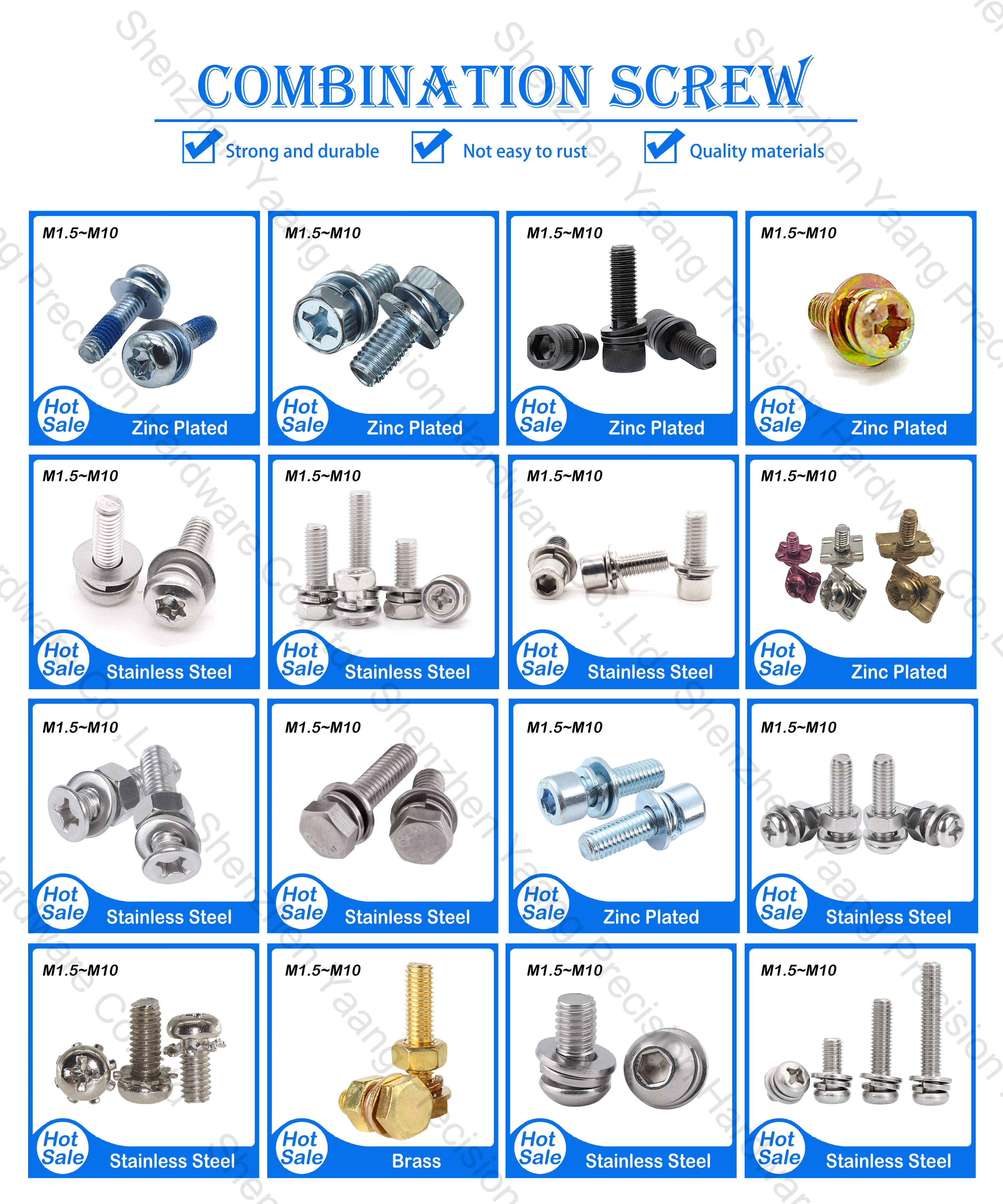 Factory Price M2 M2.5 M3 M3.5 M4 M5 M6 Steel Zinc Plated Pan Head Sems Machine Combined Screw with Flat Washer Sems Screw