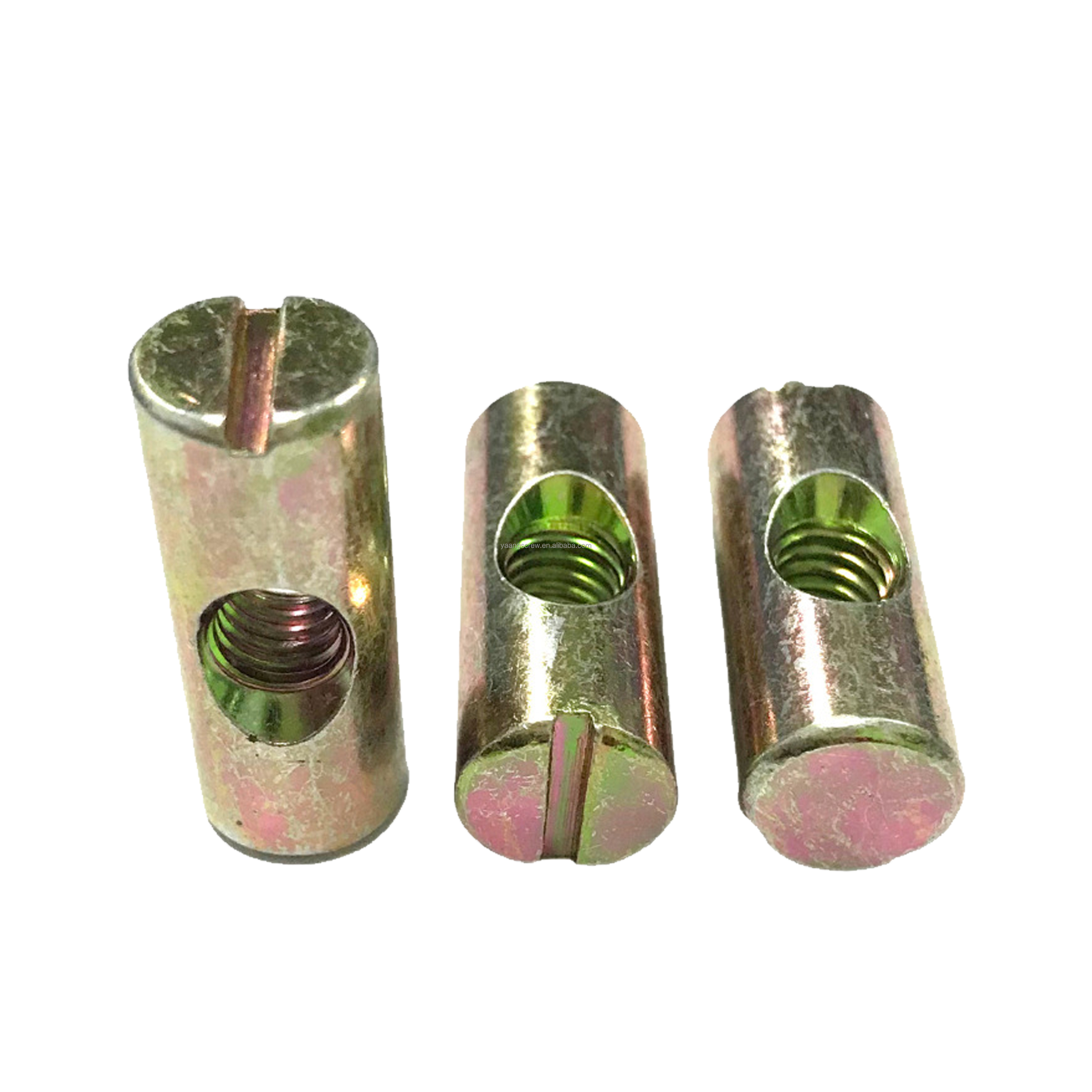 YAANG Good Quality Carbon Steel Yellow Zinc Plated Cylinder Barrel Nut M2 M3 M4 M5 M6 Slotted/Cross Dowel Barrel Bolts For Bed