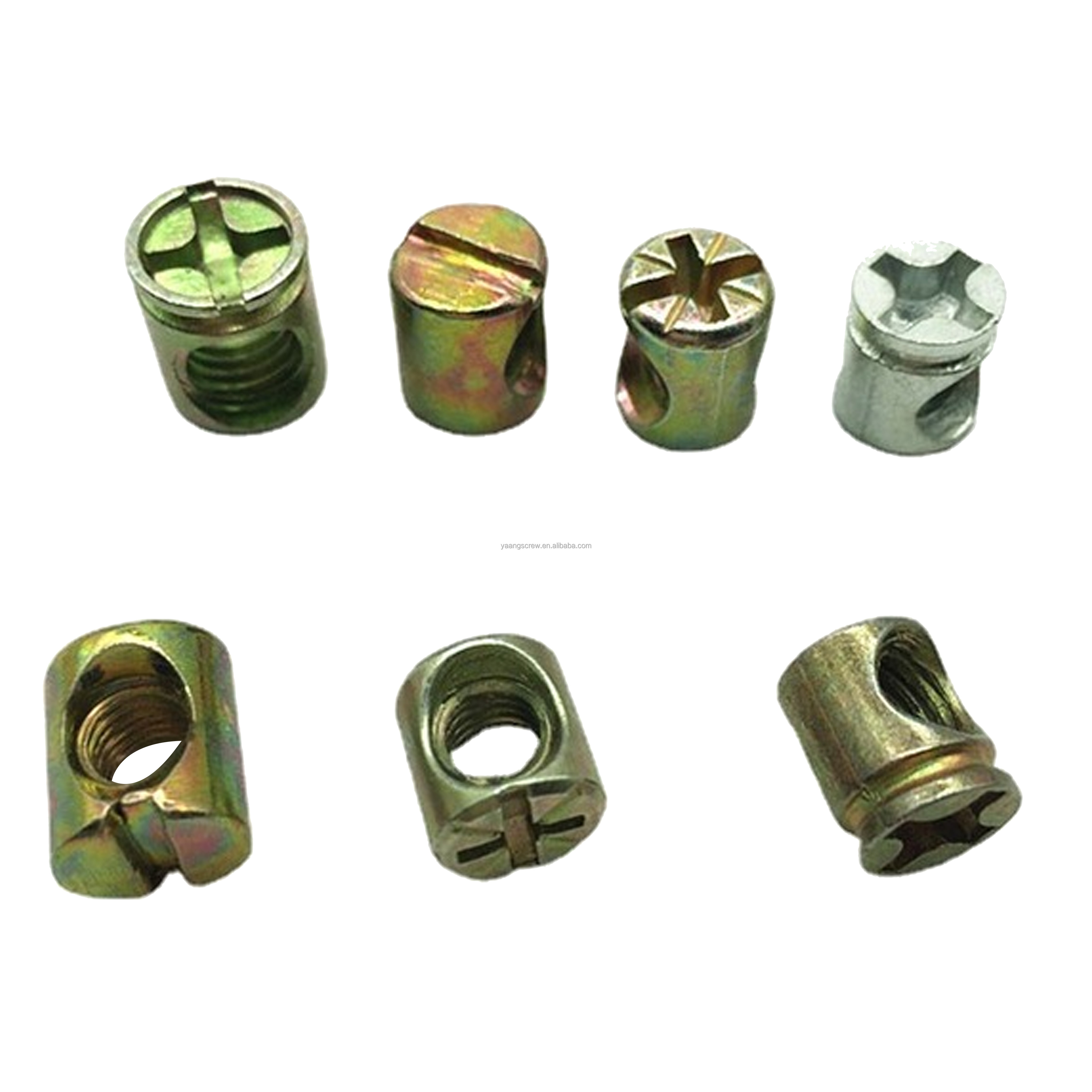 YAANG Good Quality Carbon Steel Yellow Zinc Plated Cylinder Barrel Nut M2 M3 M4 M5 M6 Slotted/Cross Dowel Barrel Bolts For Bed