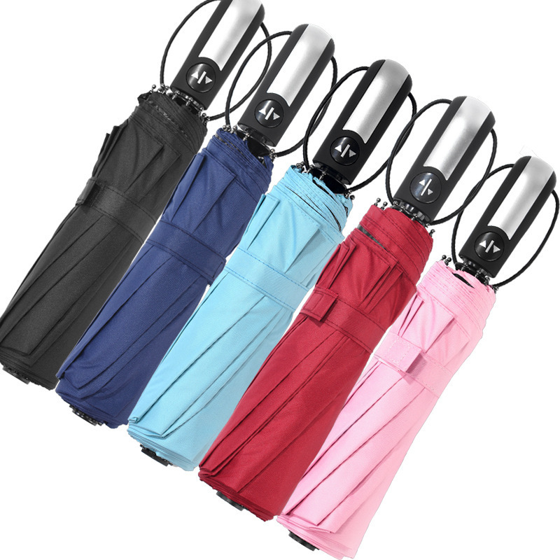 Windproof 3 fold double layers compact umbrella automatic