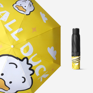 Cute Cartoon Printing Mini Black Uv Coating Parasol Umbrella Manual Open 3 or 5 Fold Capsule Umbrella For Women