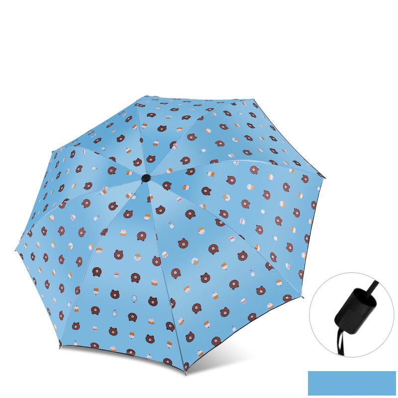 Amazon multi color custom logo 3 folding umbrella automatic manual open sun and rain brown bear umbrella for outdoor