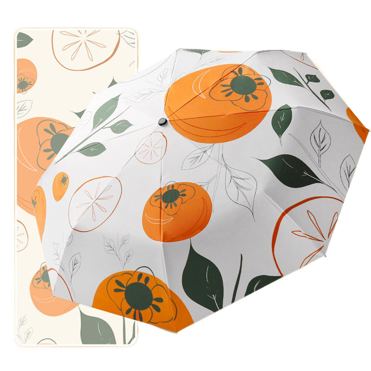 Strawberry Orange  Flower Titanium Full Sun And Rain Protection Automatic Umbrella With Gold Glue