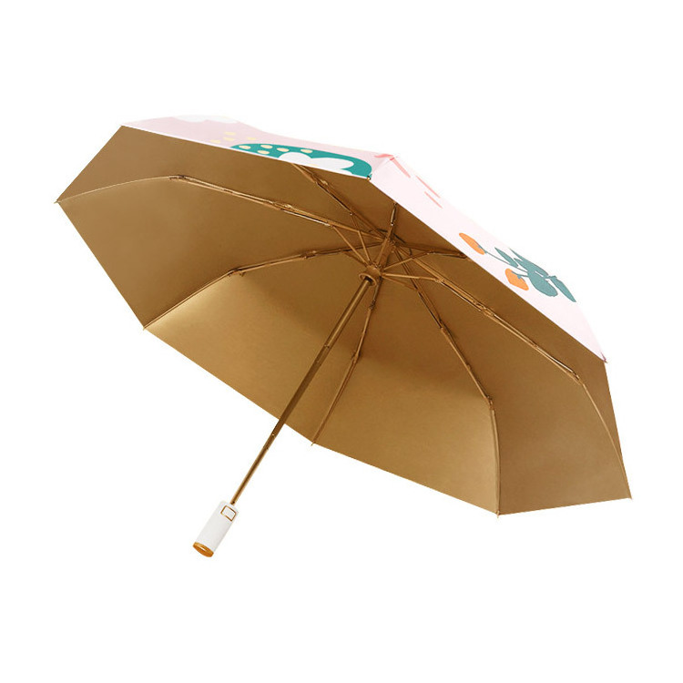 Strawberry Orange  Flower Titanium Full Sun And Rain Protection Automatic Umbrella With Gold Glue