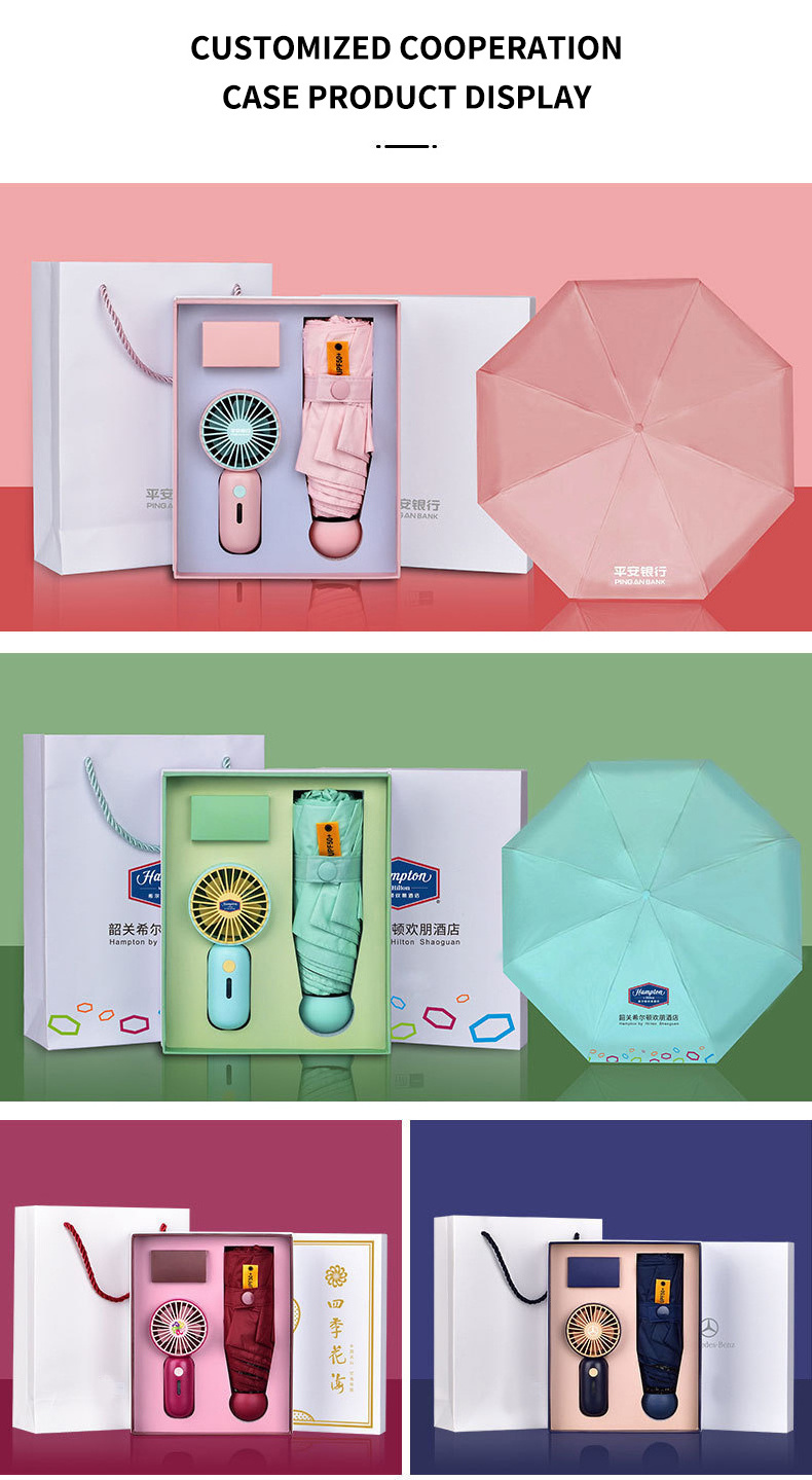 New Innovative Umbrellas Umbrella with Logo USB Rechargeable Mini Portable Fan with Manual Parasol Umbrella Gift Box