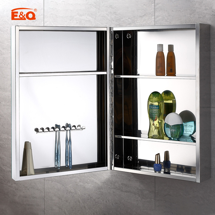 Factory Price Custom Polished Stainless Steel Cabinet Vanities Wall Mounted Mirror Cabinet