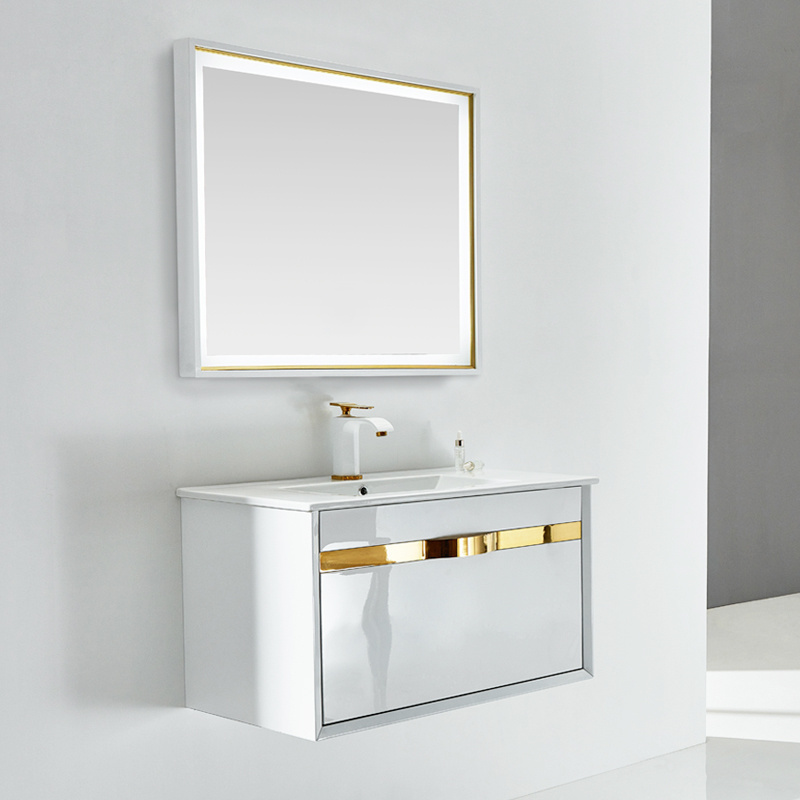 White bathroom cabinets with golden handle MT-6623