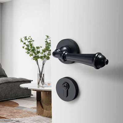 YONFIA 8075R01Black Door Lock Set Modern Brass Interior Bedroom Bathroom Double Wood Door Lever Set Privacy Handle Knob