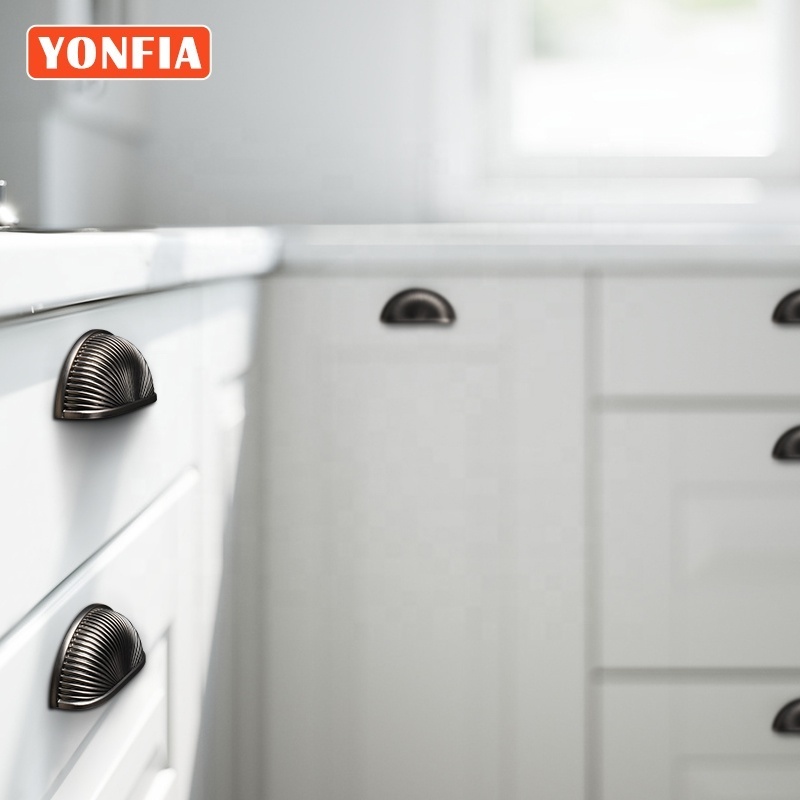 YONFIA 3624BBN American modern black kitchen cabinet cup pull shell shape half moon cabinet handle and knob for cabinet drawer