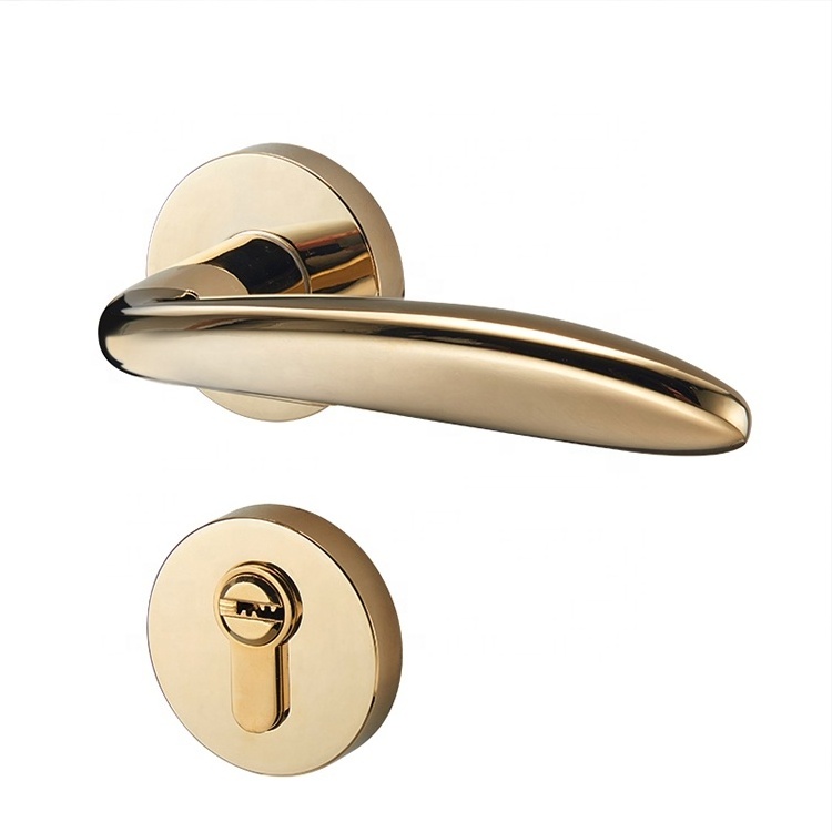 YONFIA 8042 PVD gold color China door handle and locks modern zinc alloy bedroom toilet wood door handle lock for wholesale