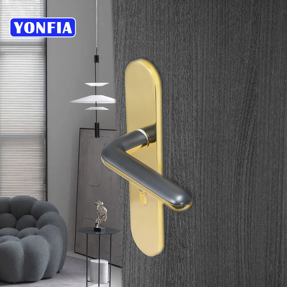 YONFIA 8086P09 Brass Door Lock Set Shiny Gold Interior Bedroom Bathroom Double Wood Door Lever Dummy Passage Privacy