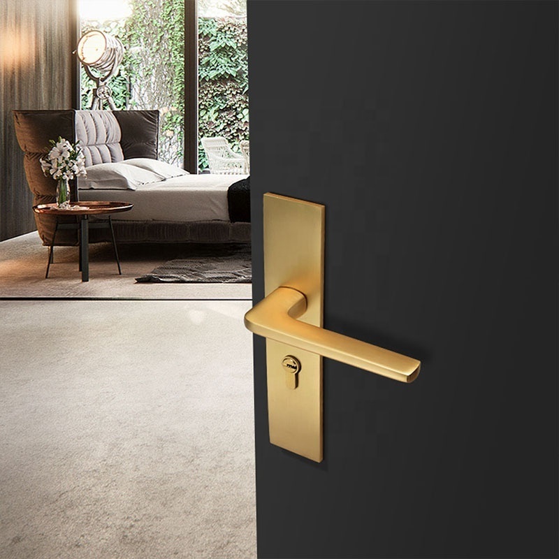 Yonfia A8188P11 rts New Design aluminum alloy door handle luxury brushed brass door poll handle gold on plate