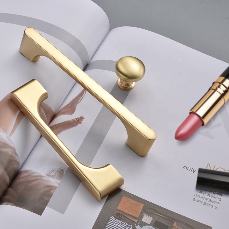 YONFIA 3704RTS wholesale brushed brass modern zinc alloy wardrobe pull furniture gold kitchen cabinet drawer handle pull knob