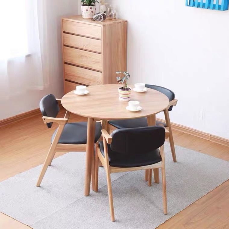 Japanese designer Wood Dining Chair Z shape PVC leather upholstered arm wooden chair Restaurant  Home Dinning Room Chairs