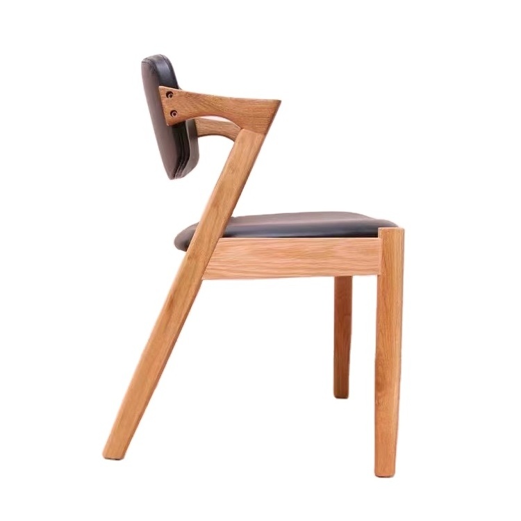 Japanese designer Wood Dining Chair Z shape PVC leather upholstered arm wooden chair Restaurant  Home Dinning Room Chairs