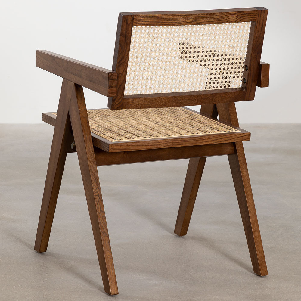 Stock Nordic wabi Sabi rattan woven dining chair ash wooden chair backrest armrest Chandigarh simple dininng room chairs