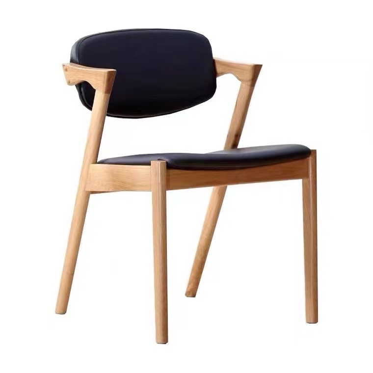 Japanese designer Wood Dining Chair Z shape PVC leather upholstered arm wooden chair Restaurant  Home Dinning Room Chairs