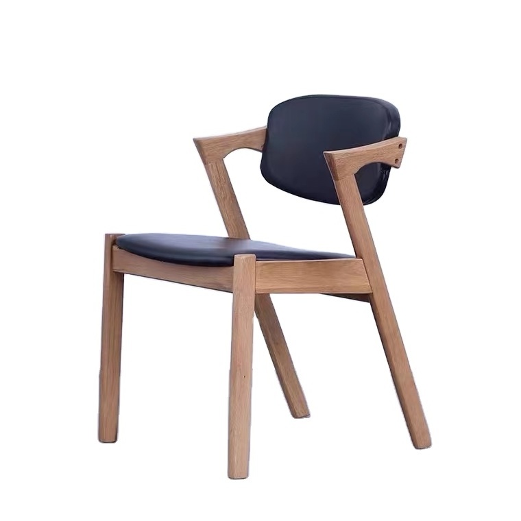 Japanese designer Wood Dining Chair Z shape PVC leather upholstered arm wooden chair Restaurant  Home Dinning Room Chairs